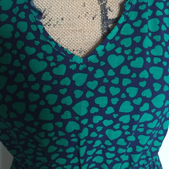 Old Navy XS Ruffled Heart Print Dress Green Navy - Picture 4 of 5